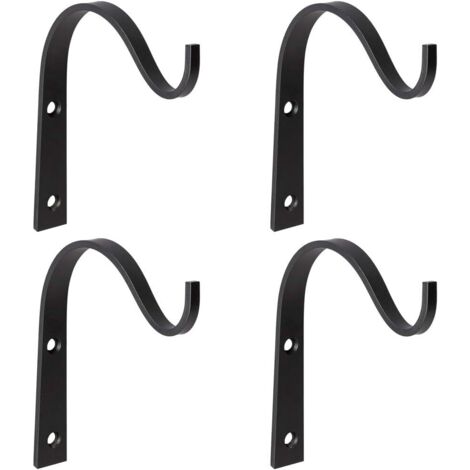 Set mit 4 Wandhaken aus Eisen, ideal zum Aufhängen von Laternen, Pflanzenstützen und Befestigungselementen für Metallzäune. 7,6 cm (schwarz)