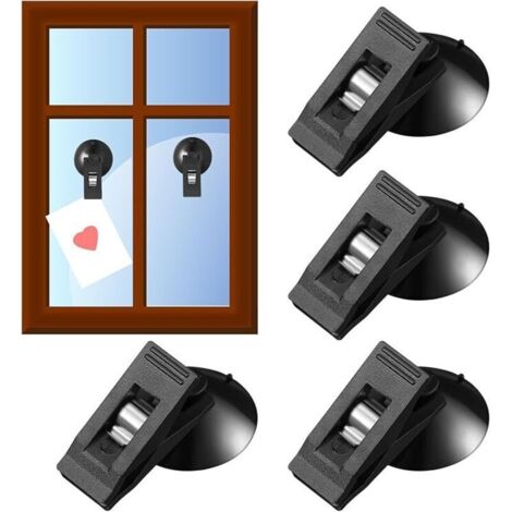 Set mit 4 Wandhaken mit Saugnäpfen, schwarzer Parkkartenhalter aus Kunststoff, Badezimmerhaken mit Saugnapf für Badezimmer- und Autofenster