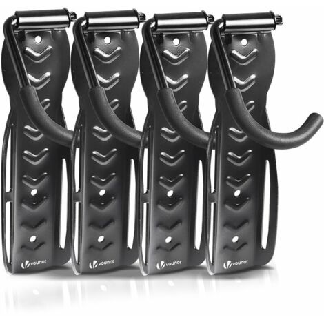 Set mit 4 wandmontierten Fahrradständern aus Stahl – Schwarze Hängeaufbewahrung – Tragkraft bis zu 30 kg – Abmessungen: L 26 x B 8 x H 12 cm