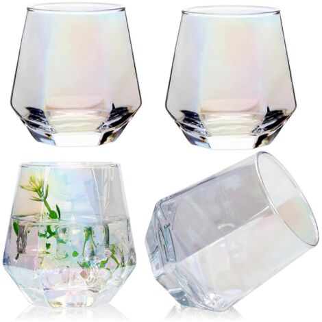 Set mit 4 Weingläsern, stielose, regenbogenfarbene Weingläser, 10 oz (ca. 300 ml) rautenförmige Gläser, beste Geschenkidee