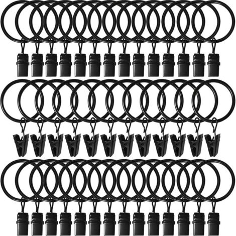 Set mit 40 Gardinenringen mit Clips, Gardinenclips mit Ringen, 3,2 cm Innendurchmesser, passend für Gardinenstangen bis zu 2,5 cm Durchmesser