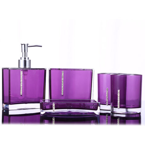 Set mit 5 Acryl-Badezimmeraccessoires: Seifenschale, Zahnbürstenhalter und Behälter