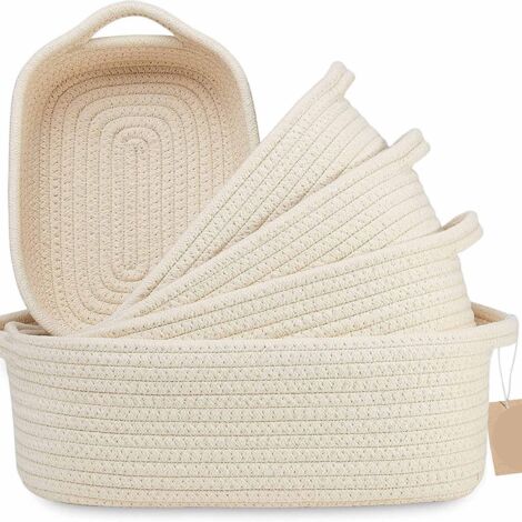 Set mit 5 Aufbewahrungskörben aus Baumwolle, gewebt, 1050 g, 25 x 23 cm, beige