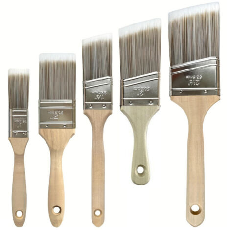 Set mit 5 braunen Pinseln, inklusive abgewinkeltem Pinsel und Reinigungsbürste, für Heimwerkerprojekte
