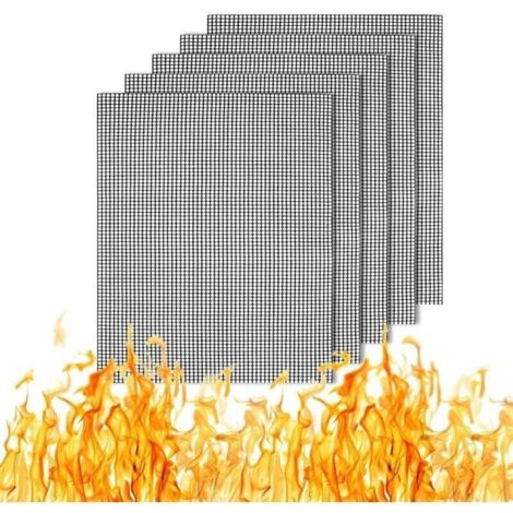 Set mit 5 Grillmatten aus Netzgewebe, 33 x 40 cm, antihaftbeschichtet, wiederverwendbar, geeignet für Holzkohle-, Gas- und Elektrogrills, das perfekte Grillzubehör.