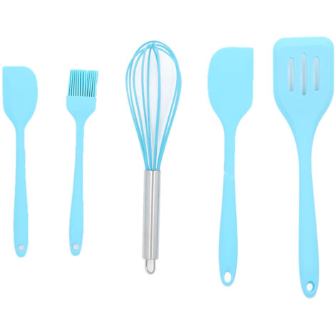 Set mit 5 hitzebeständigen Küchenutensilien aus Silikon, leicht zu reinigen, blau