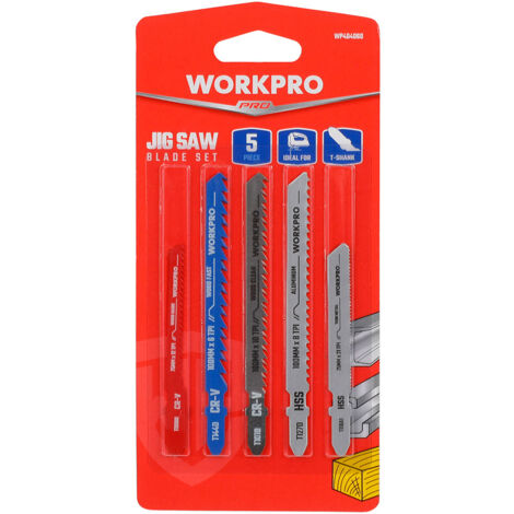 Set mit 5 Klingen für WORKPRO® Stichsäge für Holz und Metall