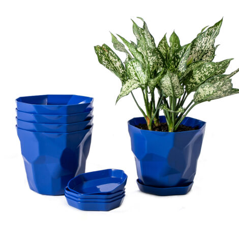 Set mit 5 PP-Blumentöpfen mit Abflussloch und Ständer – Mehrfarbig (Blau, Weiß, Grün, Orange) – 12,5 cm x 15 cm, 1,2 l