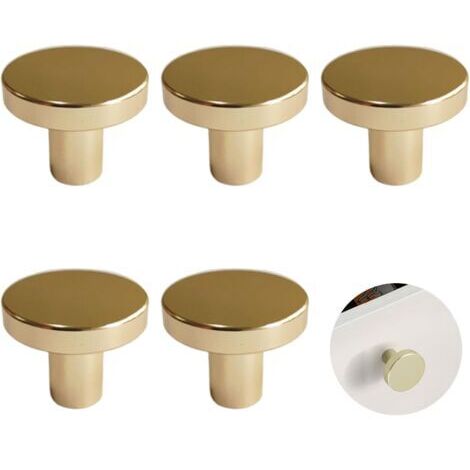Set mit 5 runden, goldenen Griffen, ideal für Schränke und Kommoden, elegantes und modernes Design
