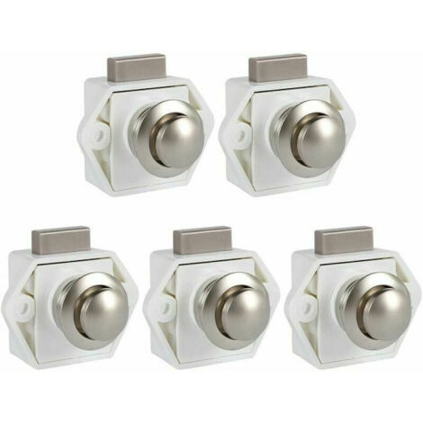 Set mit 5 schlüssellosen Druckknopfschlössern – Schlösser für Möbel, Wohnmobile, Wohnwagen, Schränke und dicke Möbel (Weiß)