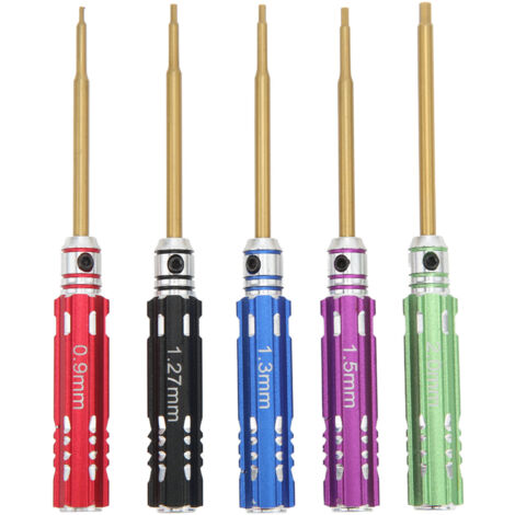 Set mit 5 Sechskantschraubendrehern aus Stahl (0,9 mm, 1,27 mm, 1,3 mm, 1,5 mm, 2,0 mm) für den RC-Modellbau – rutschfester Griff