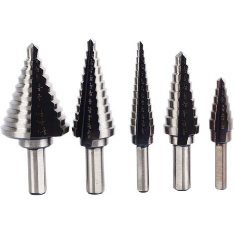 Set mit 5 Stufenbohrern für verschiedene Materialien, hohe Langlebigkeit, zum Bohren von Holz, Metall und Kunststoff