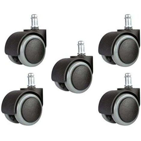 Set mit 5 universellen Ersatzrollen für Bürostühle, 5,1 cm, 11 mm, Standardgröße – Schwarz/Grau