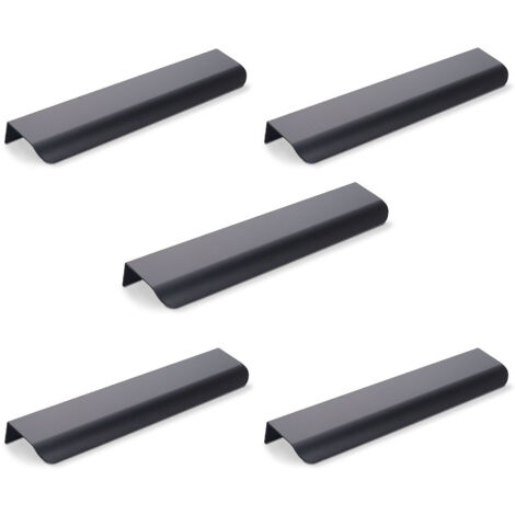 Set mit 5 unsichtbaren schwarzen Küchenmöbelgriffen – 160 mm Mittenabstand – Mattschwarzer Küchengriff