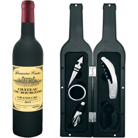 Set mit 5 Weinaccessoires - VENTEO - Flaschenform - Weinprobe - Ausgießer - Korken - Anti-Tropf-Ring - Korkenzieher - Kapselschneider