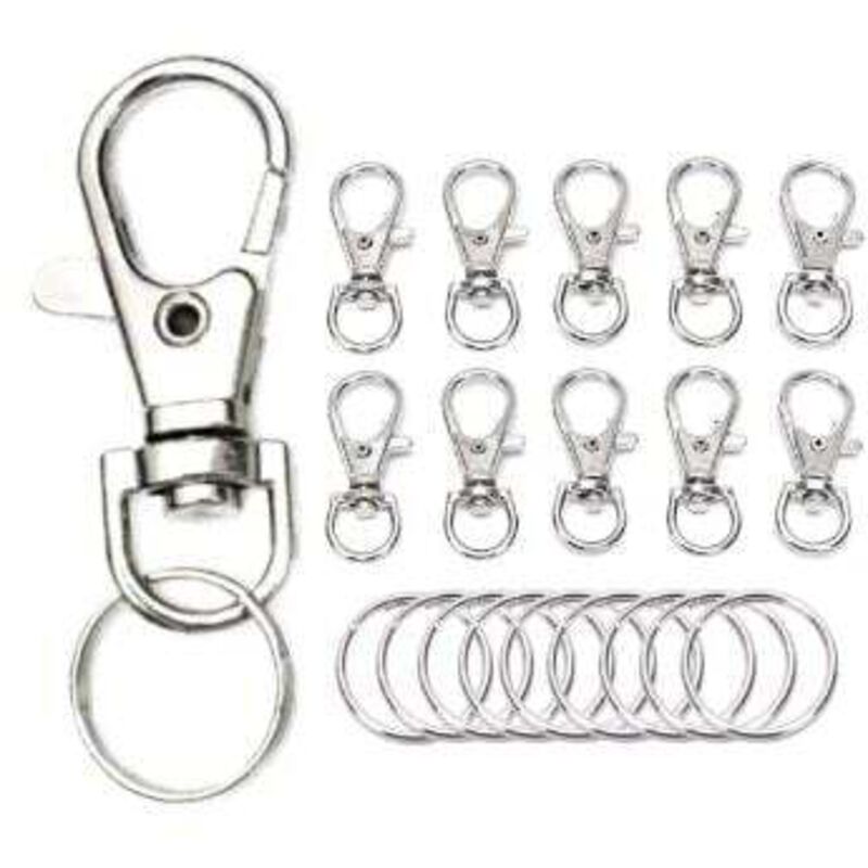 Image of Set mit 50 Metallhaken und Schlüsselanhängern mit drehbarem Karabinerverschluss