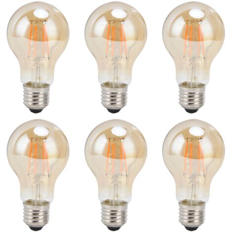 Set mit 6 A60 LED-Filamentlampen im Vintage-Antik-Stil, 4 W, E27-Sockel, goldfarbenes Glas, warmweißes Licht, Innendekoration, 220 V