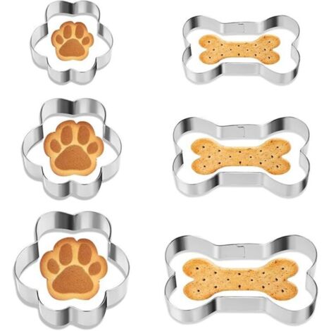 Set mit 6 Ausstechformen in Hundeknochenform in 3 verschiedenen Größen, aus Edelstahl, für selbstgemachte Leckereien