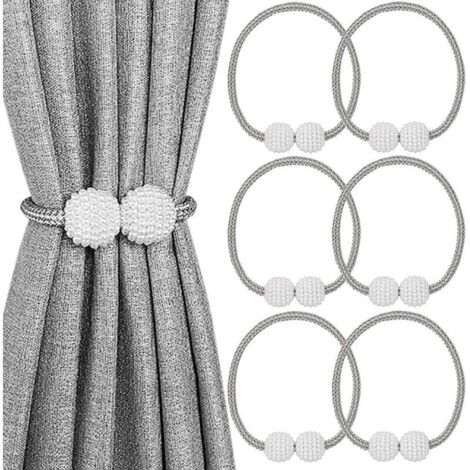 Set mit 6 dekorativen magnetischen Gardinenhaltern für Fenster (grau)