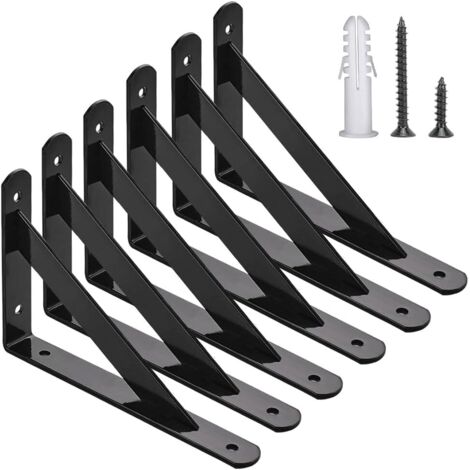 Set mit 6 dreieckigen Eckregalwinkeln aus Stahl - Robustes Metall - Mit Befestigungsmaterial - 90°-Eckregalwinkel - (250 x 160 mm)