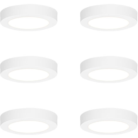 Set mit 6 Einbau- oder Aufbauspots weiß 14 cm inkl. LED 3-Stufen-Dim-to-Warm - Trans
