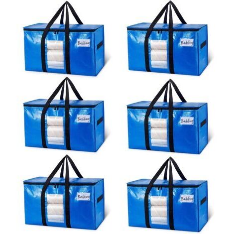 Set mit 6 extra großen blauen Umzugssäcken – Stabile Körbe mit Sichtfenster und umlaufenden Griffen, platzsparende Aufbewahrungstaschen, Alternative zu Umzugskartons
