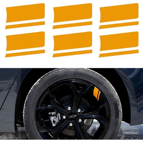 Set mit 6 (gelben) reflektierenden Vinyl-Klebestreifen für Autofelgen - Universelles Zubehör für Stoßstangen und Kotflügel