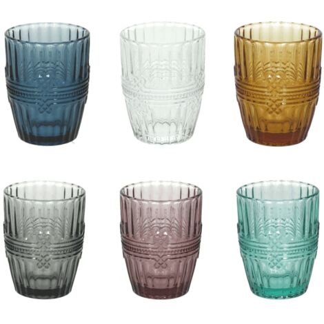 Set mit 6 Gläsern 280 cc aus mehrfarbigem Glas