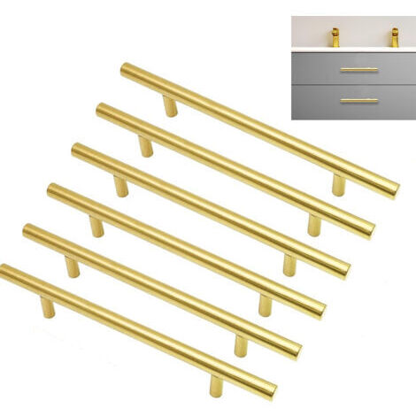 Set mit 6 goldenen Schrankgriffen, 128 mm Lochabstand, Schubladengriffe aus Edelstahl für Schlafzimmer- und Küchenschränke, Länge 200 mm