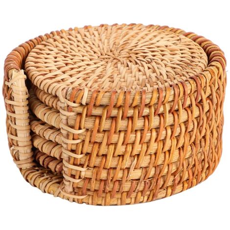 Set mit 6 handgeflochtenen Rattan-Untersetzern, 13 cm, Tassenaccessoires, isolierende Tischschoner