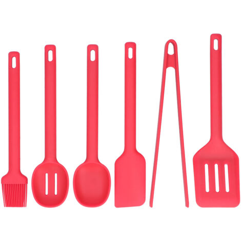 Set mit 6 lebensmittelechten Küchenutensilien aus Silikon, hitzebeständig und feuerfest: Spatel, Löffel, Zange, Pinsel und Backlöffel
