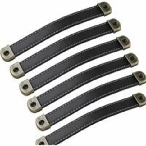Set mit 6 Ledergriffen, Vintage-Möbelgriffe aus Leder – Schrankgriffe, Küchenschrankgriffe aus Leder, schwarz, 160 mm Lochabstand.