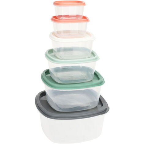 Set mit 6 Lunchboxen aus Kunststoff mit Deckel in verschiedenen Farben und Größen