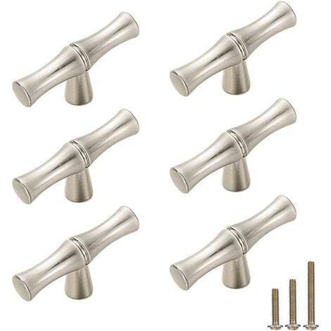 Set mit 6 massiven Möbelgriffen aus Zinklegierung mit Bambusknoten-Design — Dekorative Beschläge für Kommodenschubladen, Schränke, Kleiderschranktüren usw. (Einzelloch, silber)
