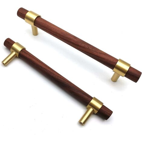 Set mit 6 Messing-Schrankgriffen, Walnuss-Möbelgriff, Möbelgriff, Schubladenlochmitte 128 mm, Walnuss
