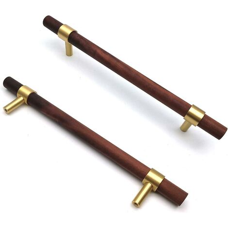 Set mit 6 Messing-Schrankgriffen, Walnuss-Möbelgriff, Türgriff für Lochmitte 160 mm, Walnuss