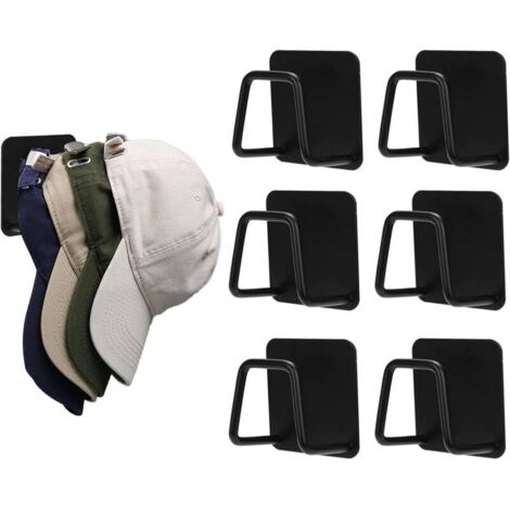 Set mit 6 metallenen, wandmontierten Hutablagen für Baseballkappen, selbstklebende Huthaken (schwarz)