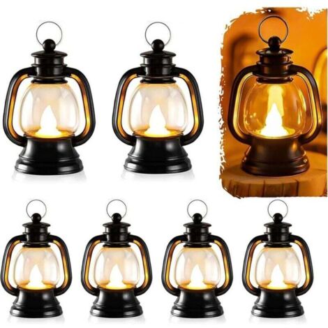 Set mit 6 Mini-LED-Laternen in Schwarz – Halloween-Dekoration – Mini-Weihnachtslaterne – LED-Weihnachtslaterne