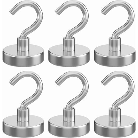 Set mit 6 Neodym-Magnethaken, 25 mm, für Küchen, Lagerhallen, Arbeitsplätze, Garagen und Büros