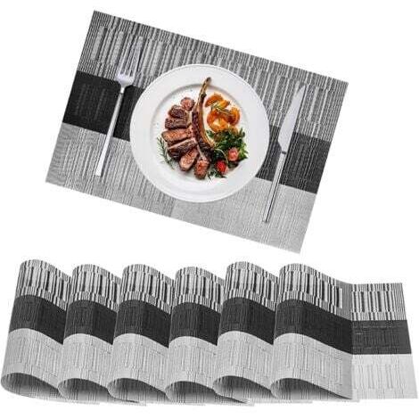 Set mit 6 PVC-Tischsets, waschbare, hitzebeständige, rutschfeste Tischsets, Dekoration, leicht zu reinigen und aufzubewahren, für Zuhause, Küche, Restaurant, Hochzeit, Grau