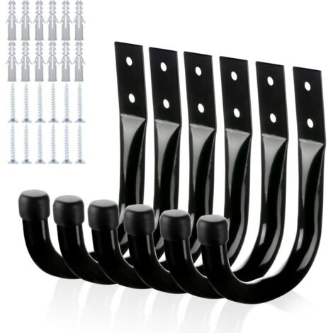 Set mit 6 robusten Metall-Wandhaken für die Garagenaufbewahrung und -organisation, große J-förmige Universalhaken, schwarz
