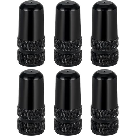 Set mit 6 schwarz eloxierten Presta-Ventilkappen aus Aluminium für Mountainbikes und Rennräder