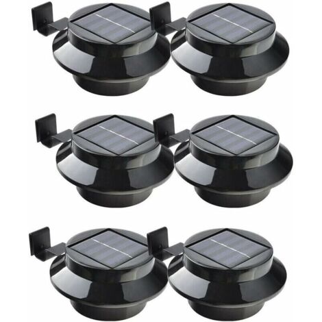 Set mit 6 schwarzen Solar-LED-Leuchten – 3 weiße LEDs – Wand- oder Zaunmontage – Automatischer Sensor – Außenbeleuchtung