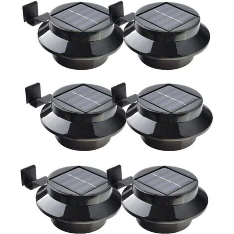 Set mit 6 schwarzen Solar-LED-Strahlern – für Dachrinne, Zaun, Dach, Garten, Hof, Wand