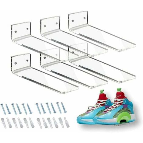 Set mit 6 schwebenden Schuhregalen aus Acryl, durchsichtiges Schuhregal an der Wand, wandmontierte Aufbewahrung für Schuhsammlung oder Schuhkarton, Fotos, Schallplatten