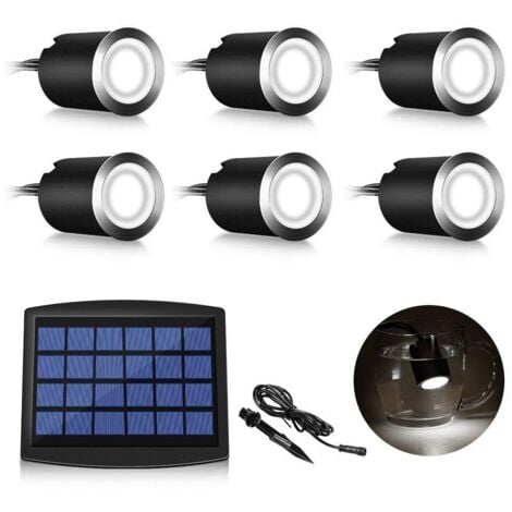 MEMKEY Set mit 6 Solar-LED-Einbaustrahlern für den Außenbereich, IP67, wasserdicht, 0,2 W, Ø 32 mm, innen außen, Terrasse, Küche, Garten, 4000 K (kaltweiß)