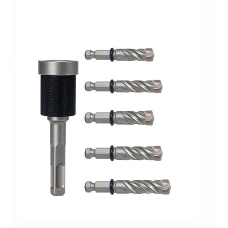 Set mit 6 teilbaren Bohrmeißeln mit Schnellwechsel-Hartmetallspitze für Beton, Ziegel und Ankerbolzen, einstellbare Tiefenkontrolle, 101 mm (runder Griff)