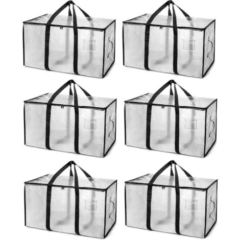 Set mit 6 Umzugstaschen, 94 l, transparent/wasserdicht, mit Rucksackgurten, extra groß