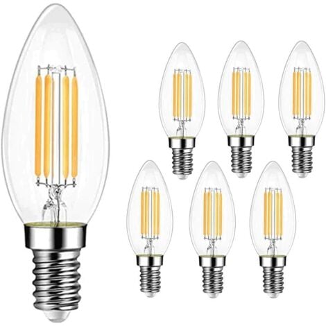 JUSCH Set mit 6 Vintage-LED-Kerzenglühlampen E14, 4-W-LED-Glühbirne, entspricht 40 W, E14-Glühbirnen mit Vintage-Edison-Sockel, Warmweiß 3000 K