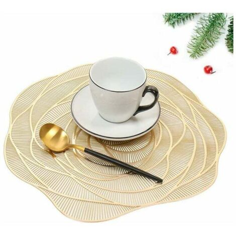 Set mit 6 waschbaren PVC-Tischsets, rutschfest, verschleißfest, hitzebeständig, leicht zu reinigen und aufzubewahren, Gold,